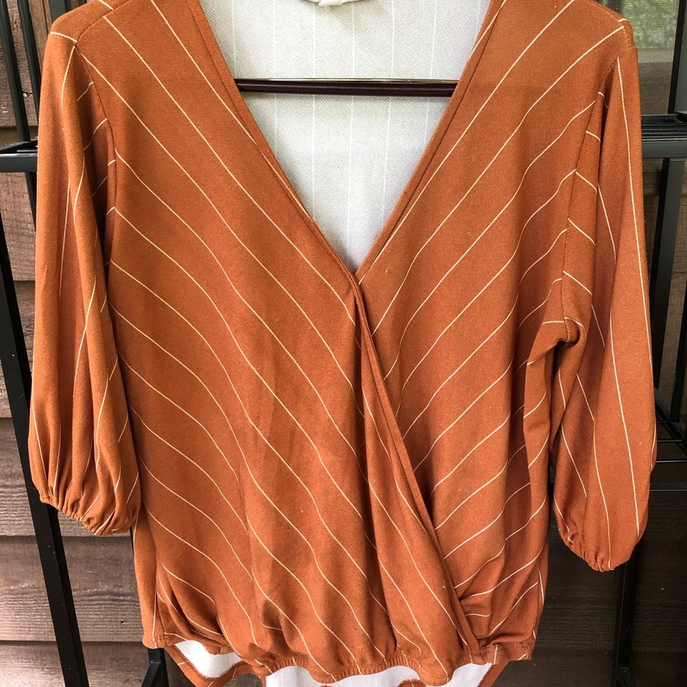 Burnt Orange - Deep V Blouse - M